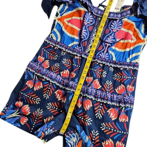 Farm Rio x Anthropologie Puff-Sleeve Ruffled Floral Romper, Picnic, Size M, NWT - Picture 5 of 13